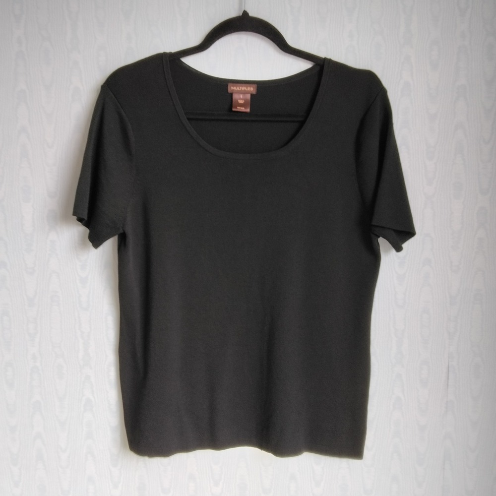 Vtg 90s Y2K Women's Large Liquid Knit Short Sleeve Sweater‎ Pullover Black